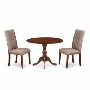 3-Piece Mahogany Finish Solid Wood Top Button Tufted Dining Room Set  (Seats-4) - 1 of 4