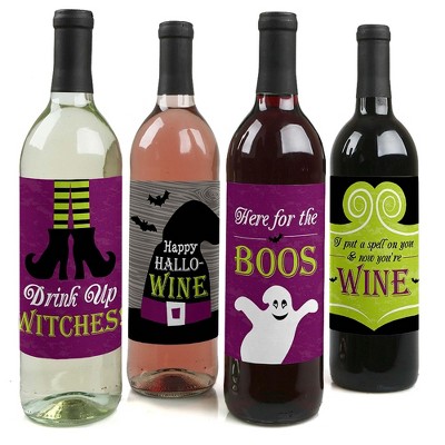 Big Dot of Happiness Happy Halloween - Witch Party Decorations for Women and Men - Wine Bottle Label Stickers - Set of 4