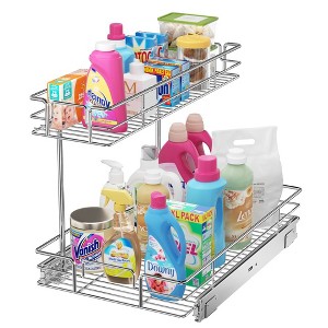 LOVMOR 2 Tier Pull Out Cabinet Organizer 10.5" W x 21.5" D Slide Out Under Sink Organizer Sliding Wire Shelves Storage - 1 of 4