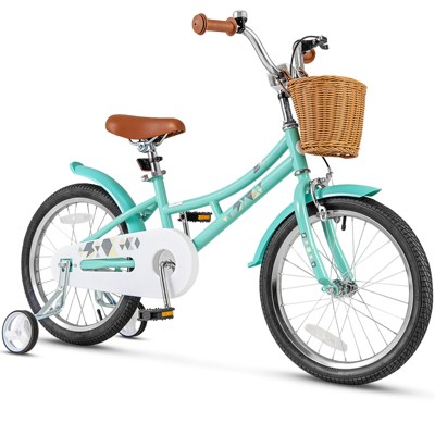 Safstar 18" Kid's Bike with Height-Adjustable Handlebar & Saddle, Handbrake & Coaster Brake, Detachable Training Wheel, Gift for 4-8 Years Old Kids