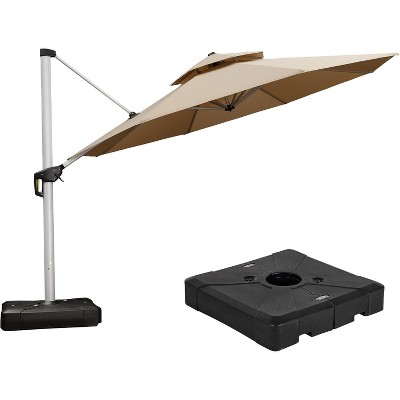 PURPLE LEAF Outdoor Patio Umbrella Offset Cantilever with Base 360 Degree Rotation Round Market Umbrella for Deck Pool and Garden