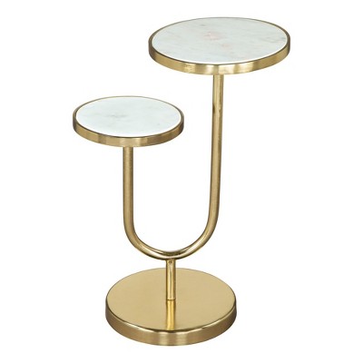 HomeRoots 22" White And Gold Marble And Iron Two Tier Round End Table