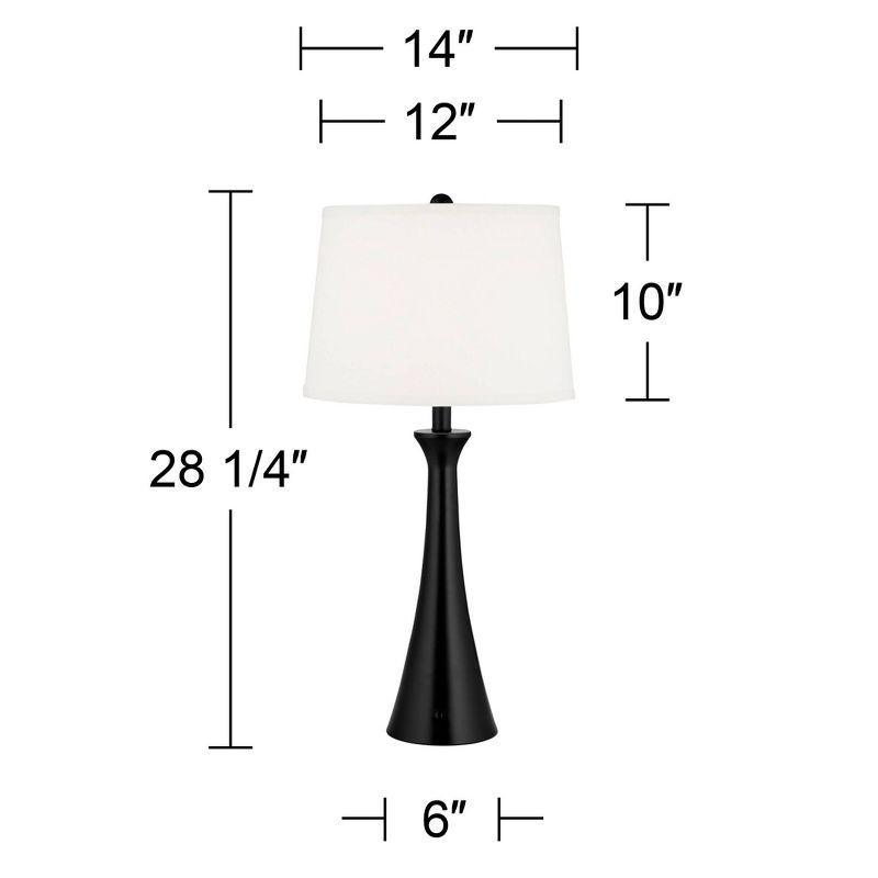 360 Lighting Karl Modern Table Lamps 28 1/4" Tall Set of 2 Black Metal with USB and AC Power Outlet in Base White Drum Shade for Bedroom Living Room, 4 of 10