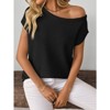 Coolmee Women's Knit Off The Shoulder Tops Summer Casual Short Sleeve Beach Vacation Tops - 4 of 4