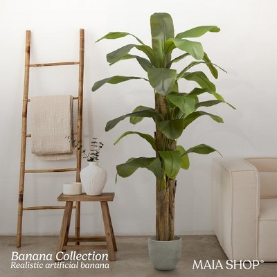 Tall Green Plastic Artificial Banana Tree with Natural Wood Trunk
