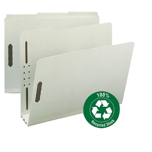 Smead 100% Recycled Pressboard Fastener File Folder, 1/3-Cut Tab, 3