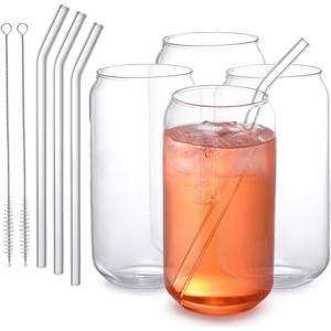 WHOLE HOUSEWARES Drinking Glasses with Glass Straw, Clear - 1 of 4