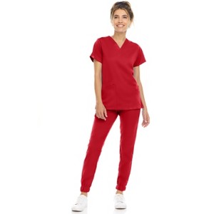 MediChic Womens 8-Pocket Scrubs Set- V-Neck with 4-Pocket Jogger Scrub Pants - 1 of 4