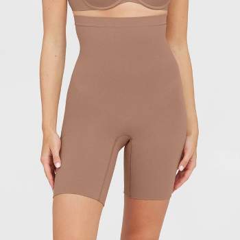 Assets By Spanx Women's Sheer Smoothers Un-foiled Mid-thigh Bodysuit - Tan  Xl : Target