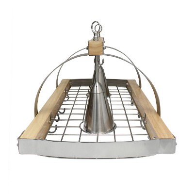 Natural Wood and Brushed Nickel 2-Light Ceiling Pot Rack