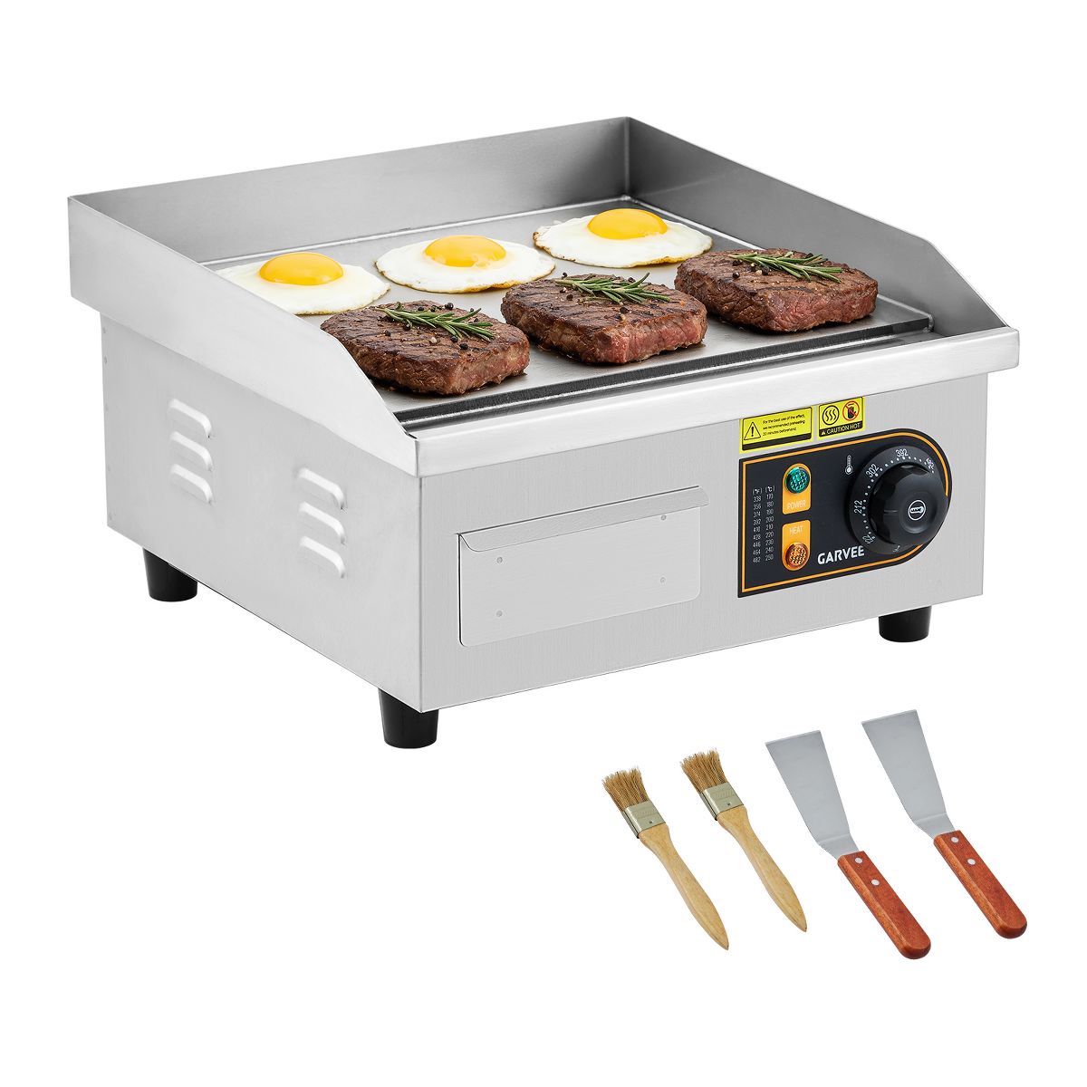 Commercial Electric Flat Top Griddle Non-Stick for Breakfast Bars, Countertop Flat Top Grill with 2 Shovels and 2 Brushes for Roadside Stands