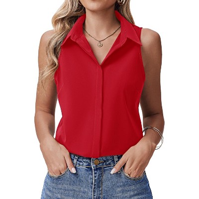 Zeagoo Women's Sleeveless Button Down Shirts Hidden-Button Front Collared  Dressy Casual Blouses Loose Office Tank Tops True Red S : Target