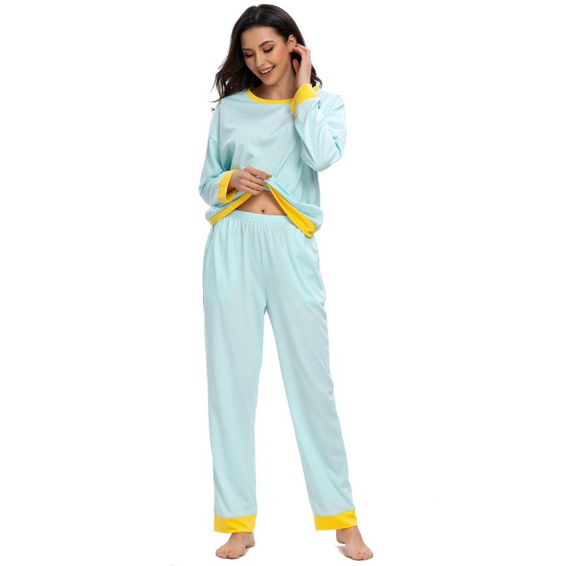 cheibear Womens Lounge Sets Long Sleeves Round Neck Soft with Pants Sleepwear Pajamas, 2 of 6