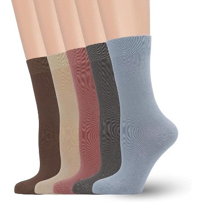 SERISIMPLE Women Soft Thin Viscose Bamboo Crew Socks, Fit Stretchy Casual, Business, Dress Calf Sock Large White 5 Pairs