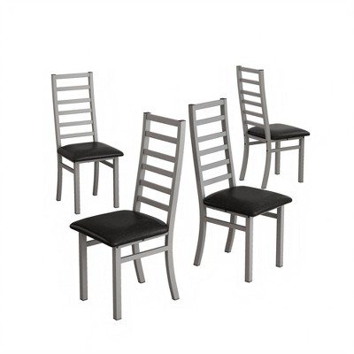 FURNIinspire Accent Chairs Set Of 4 Steel Legs And Pu Leather Seats High Back Armless Dining Chairs For Living Room, Grey, 46.06"*19.88"*11.61"