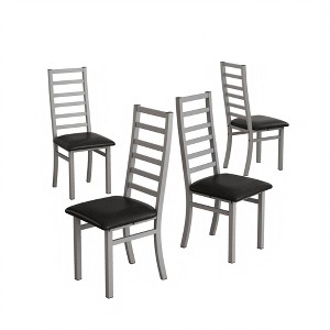 FURNIinspire Accent Chairs Set Of 4 Steel Legs And Pu Leather Seats High Back Armless Dining Chairs For Living Room, Grey, 46.06"*19.88"*11.61" - 1 of 4