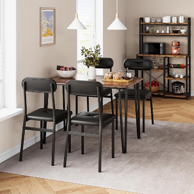 3-Piece Retro Brown Dining Set | Rectangular Table + 2 Upholstered Benches (Seats 4) | Chamfered Metal Frame for Small Kitchens/Apartments