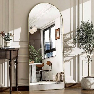 57 inchx 20 inch arched full length mirror wall mounted floor mirror aluminum alloy frame gold full body bathroom living room - 1 of 4