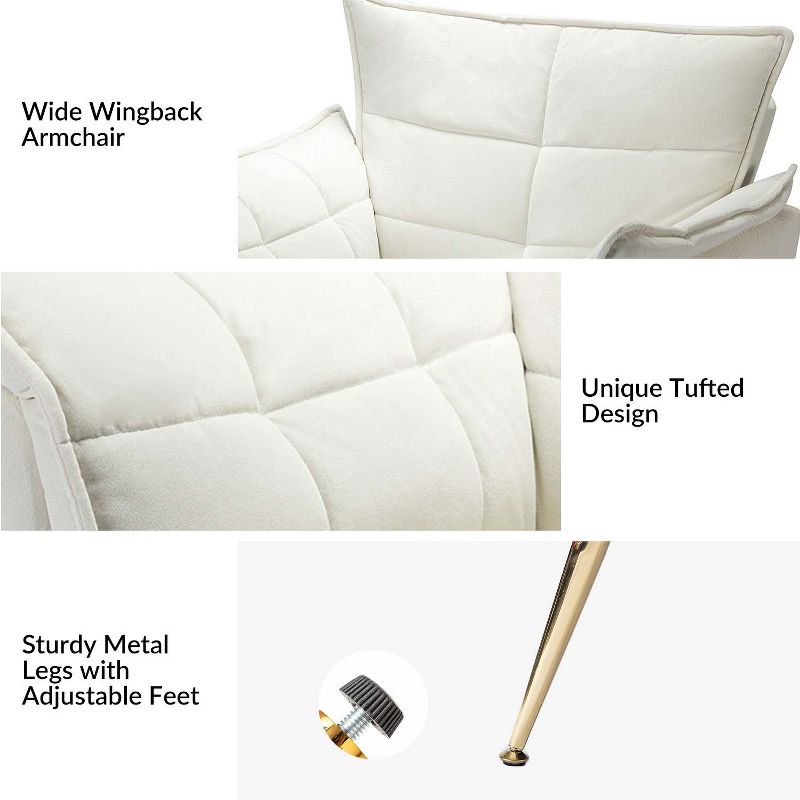 Jonat Contemporary Velvet Wooden Upholstered Armchair with Metal Legs for Bedroom and Living Room | ARTFUL LIVING DESIGN, 5 of 11