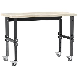 HOMCOM Work Bench with Height Adjustable Legs, Bamboo Tabletop Workstation Tool Table on Wheels for Garage, Weight Capacity 1320 Lbs - 1 of 4