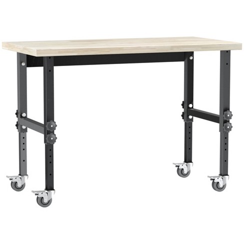 HOMCOM 45 Établi Table de Travail en Bois avec Pied Réglable pour Garage