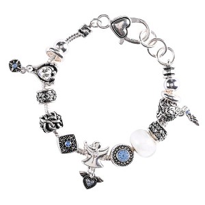 Dicksons Angel Wing Heart Engraved Women's One Size Silver Plated Stainless Steel Everyday Adjustable Beaded Bracelet - 1 of 4