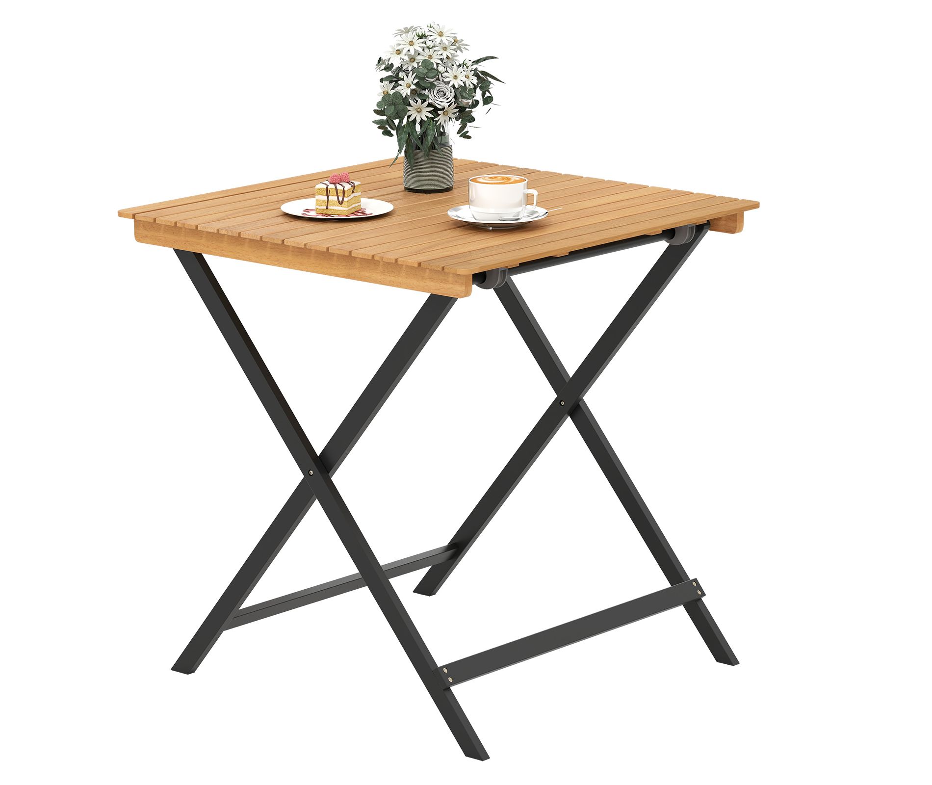 Tangkula 28" Patio Folding Table w/ Slatted Tabletop Portable Bistro Dining Table