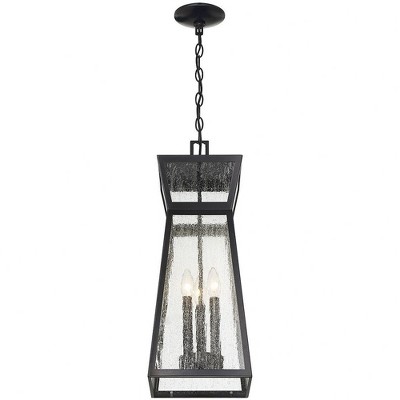 Millford Matte Black 3-Light Outdoor Hanging Lantern with Seeded Glass