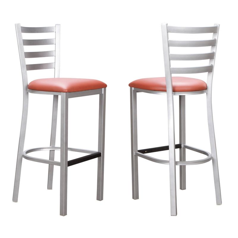 Set of 2 Baxter Slat Back Metal Faux Leather Upholstered Barstools Silver/Peach - Linon, 1 of 16