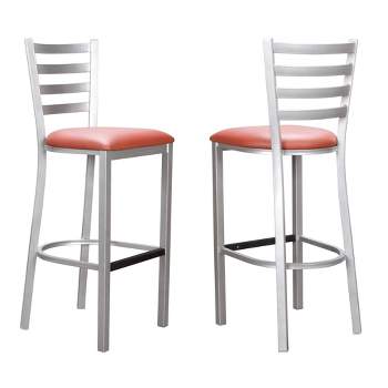 Set of 2 Baxter Slat Back Metal Faux Leather Upholstered Barstools Silver/Peach - Linon