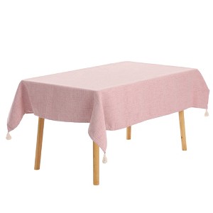 Unique Bargains Tassels Wrinkle-Resistant Washable Cotton Linen Tablecloth 1 Pc - 1 of 4
