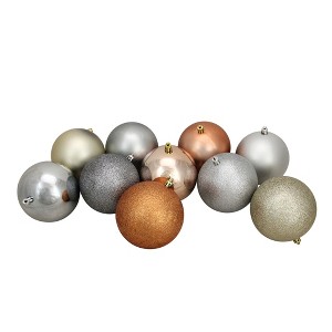 Northlight 12ct Shatterproof 3-Finish Christmas Ball Ornament Set 4" - Brown/Silver - 1 of 4