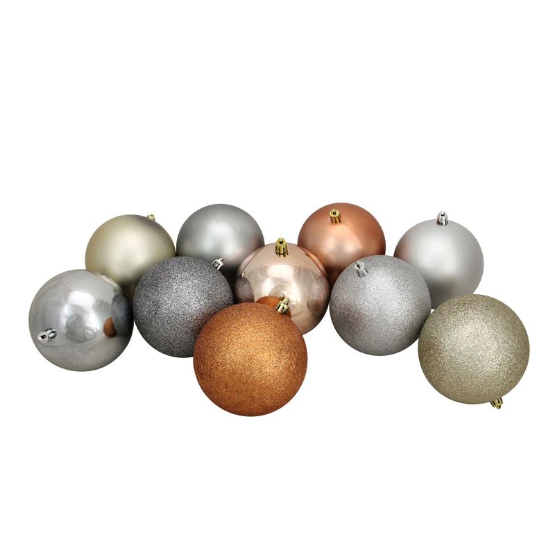 Northlight 12ct Shatterproof 3-Finish Christmas Ball Ornament Set 4" - Brown/Silver, 1 of 5