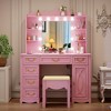 Fredees Vanity Desk: Large Mirror, Lights, Charging Station, 6 Drawers, Makeup Dressing Table with Storage Stool - 3 of 4