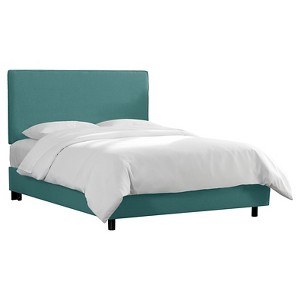 Full Harper Box Seam Bed Teal Linen - Cloth & Co., Blue Linen