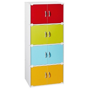 Hodedah HID44 Heavy Duty 8 Door 4 Shelf Floor Mount Enclosed Multipurpose Storage Bookcase Cabinet for Home and Office - 1 of 4