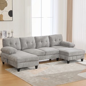 Whisen Chenille U-shaped Sectional Sofa with Dual Chaise Lounges, Storage Pockets and Armrest Pillows - 1 of 4