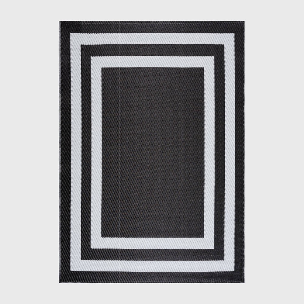 Playa Rug 8'x10' Paris Recycled Plastic Woven Indoor Outdoor Folded Floor Mat Black and White