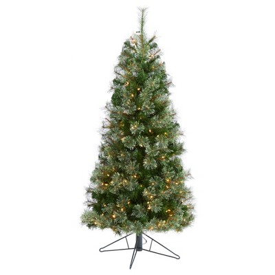 Nearly Natural 5-ft Cashmere Slim Artificial Christmas Tree with 250 Warm White Lights and 408 Bendable Branches