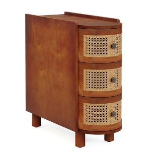 Resenkos Nightstand, Night Stand,Wood End Table, 3-Drawer Side Table NightStand with 3 Rattan Drawers,Rustic - 1 of 4