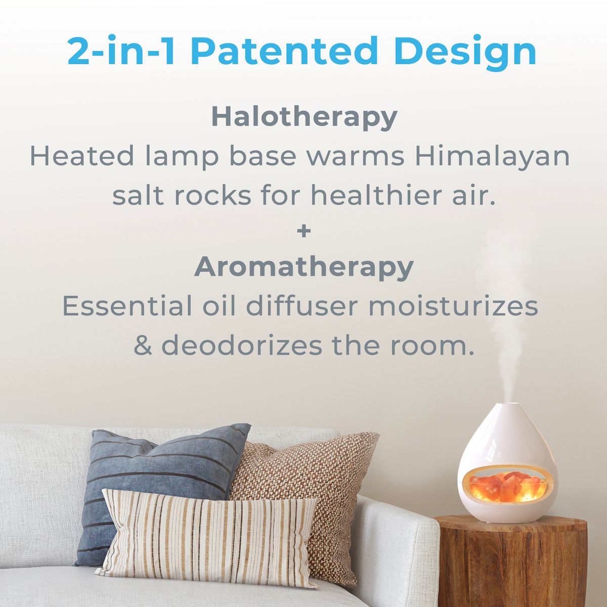Crystal Himalayan Salt Rock Lamp and Ultrasonic Oil Diffuser - Pure Enrichment: 5-Year Warranty, Halotherapy, Quiet Operation - thumbnail 3