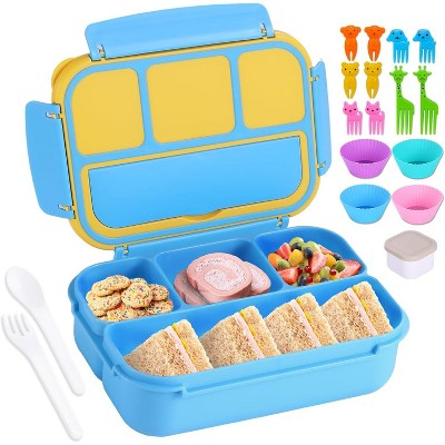 Bento Box Adult Lunch Box, Containers for Adults Men Women with 4 Compartments, Lunchable Food Container with Utensils