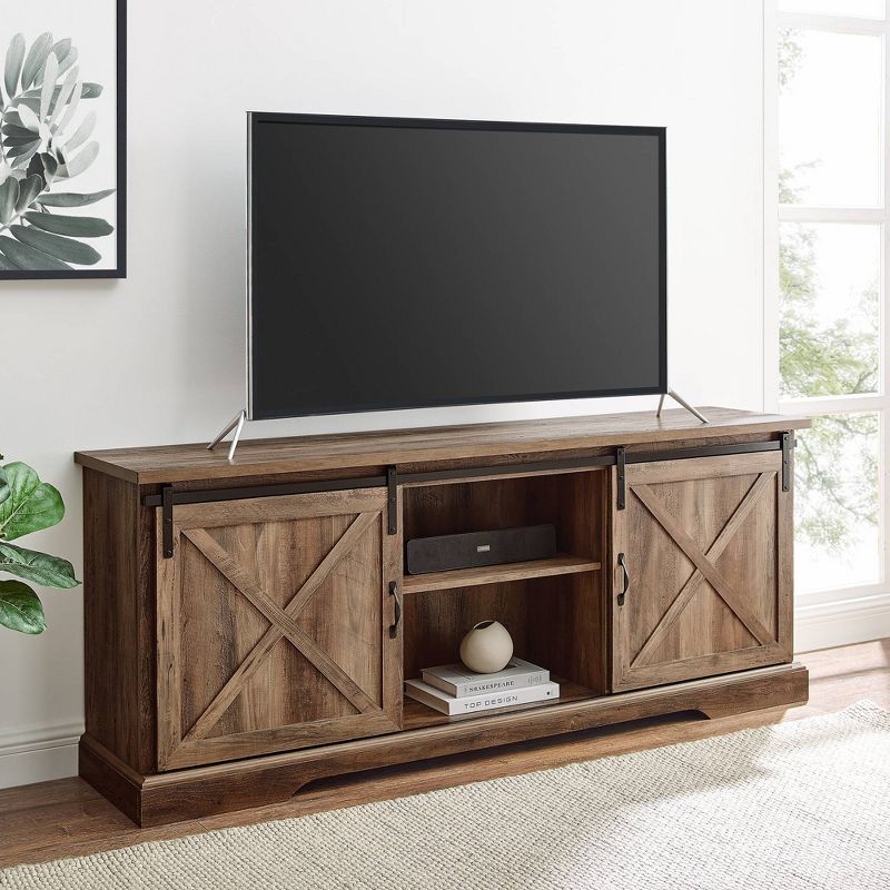 Clarabelle Double Sliding X Barn Door TV Stand for TVs up to 80" - Saracina Home, 3 of 11