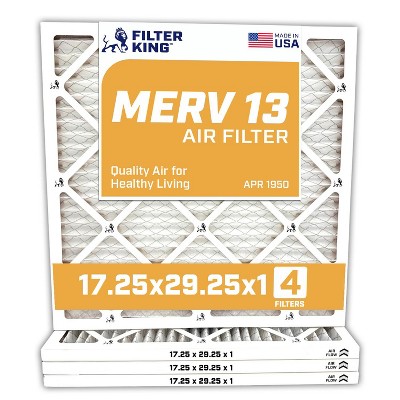 Filter King 17.25x29.25x1 Air Filter | 4-PACK | MERV 13 HVAC Pleated A/C Furnace Filters | MADE IN USA | Actual Size: 17.25 x 29.25 x .75"