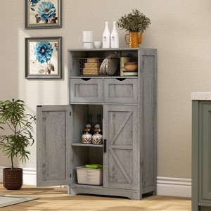 USIKEY Bathroom Cabinet, Storage Cabinet with 2 Adjustable Drawers & Barn Doors, Standing Cupboard with 2 Shelf for Living Room, Home Office, Gray - 1 of 4