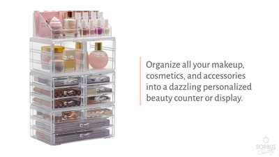 Purple Clear Acrylic Makeup Organizer with Drawers and Top Shelf
