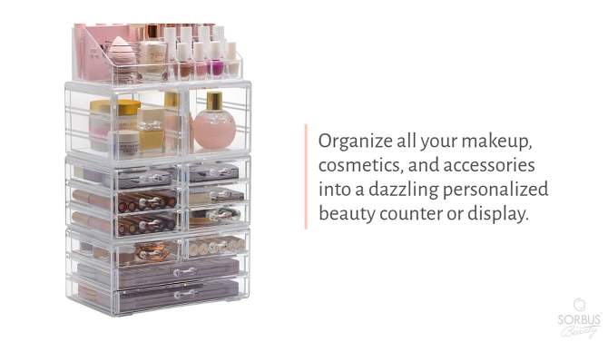 Sorbus Clear Cosmetic Makeup Organizer Case & Display - Spacious Design - Great for Dresser, Bathroom, Vanity & Countertop, 2 of 10, play video