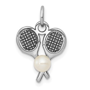 Black Bow Jewelry 14k White Gold & FW Cultured Pearl Double Tennis Racquet Charm - 1 of 4