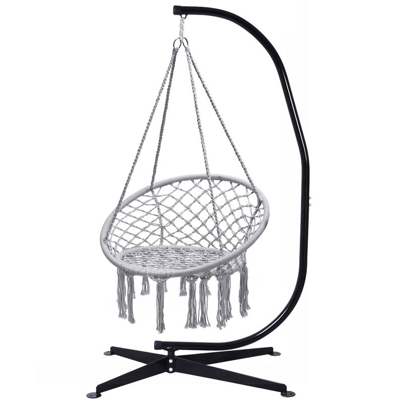 Tangkula Hammock Chair Hanging Cotton Rope Macrame Swing Chair w/ Stand Gray, 1 of 11
