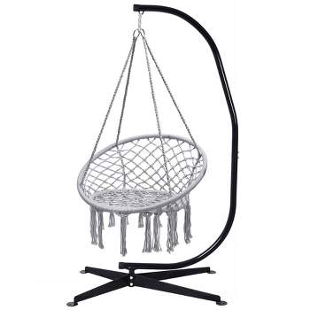 Tangkula Hammock Chair Hanging Cotton Rope Macrame Swing Chair w/ Stand Gray